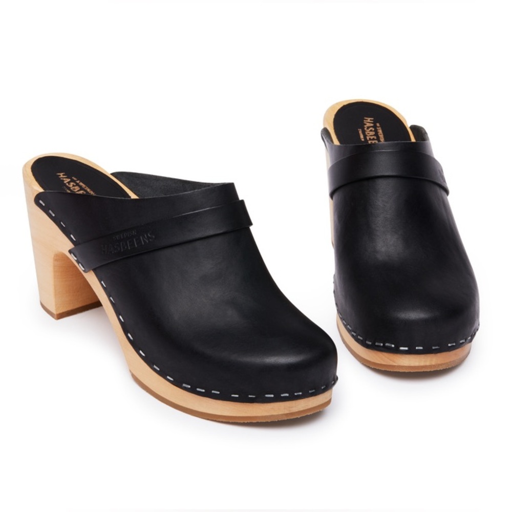 Mint Swedish Hasbeens Classic Slip In Black Clog Women’s Sz 38 US 8 - Picture 3 of 16